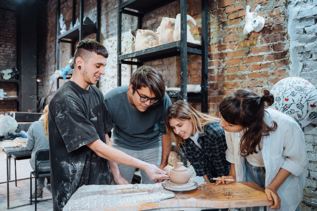 making a handmade clay pot. pottery lesson with master. making a handmade clay pot. pottery lesson with master.